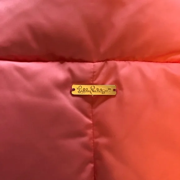 Lilly Pulitzer Lauren Down Puffer Vest Salmon Pink Sz S EUC! - Picture 7 of 12